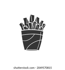 French Fries Icon Silhouette Illustration. Snack Menu Vector Graphic Pictogram Symbol Clip Art. Doodle Sketch Black Sign.