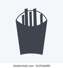 French Fries Icon in trendy glyph style isolated on soft blue background