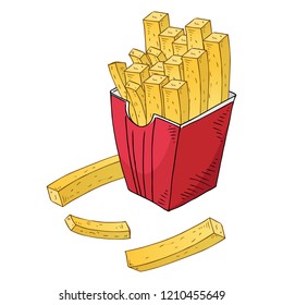 French fries icon. Vector of fast food french fries. Hand drawn french fries.