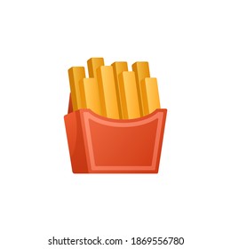 French fries icon. Vector illustration of crispy potato in red paper pack.