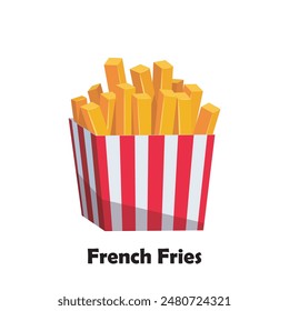 French Fries illustration flat vector isolated on white background. Fast food. Unhealthy food.