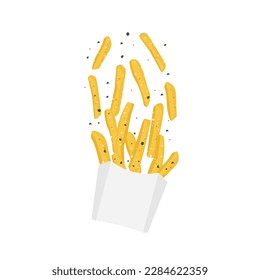 Logo De La Ilustración De Fries Francesas En Un Contenedor De Papel