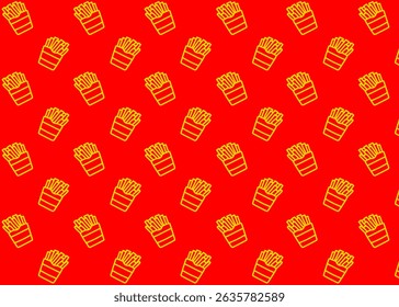 A French fries illustration pattern with red background, food packaging, menu illustration hand drawn print ads, food business, restaurant