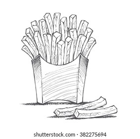 French Fries Illustration, Vector Drawing