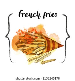 French fries illustration.Fast food. Hand drawn sketch.