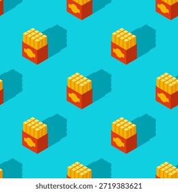 French fries isometric pattern seamless. Fast food background