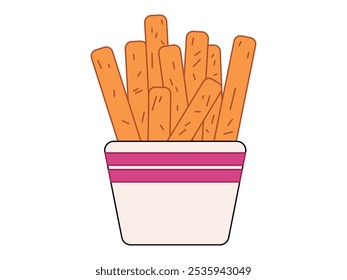 French fries junk and fast food American street food potato ingredient salty flavor snack colorful design icon set