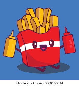 French fries with kawaii design