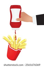 French fries with ketchup bottle , vector