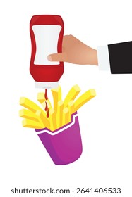 French fries with ketchup bottle , vector	