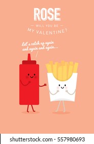 french fries and ketchup valentine's day template vector/illustration