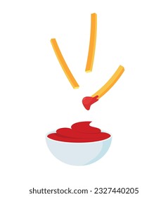 french fries in ketchup Vector illustration for fast food snack, street food concept