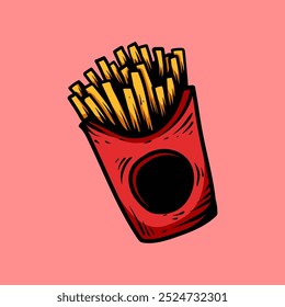 french fries line art style sketch classic vintage design illustration