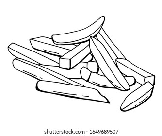 French fries. Line art. White background, isolation. Stock illustration.