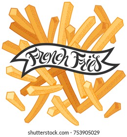 French fries logo lettering and cartoon illustration