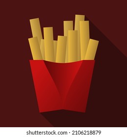 French fries logo on cardboard, minimalistic fast food illustration.
