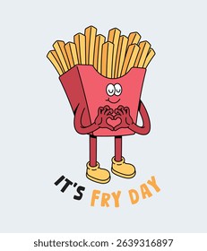 French fries love sign retro cute illustration
