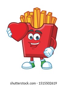 French fries with love symbol cartoon mascot character design vector