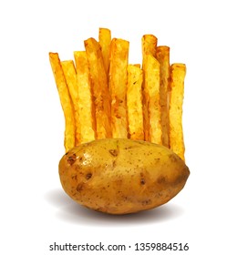 French fries low poly. Fresh, nutritious, tasty potato. Delicious and healthy lunch. French fries in triangulation technique. 
