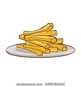 Patatas fritas sobre un plato Clipart de Ilustración vectorial plana aislado sobre fondo blanco