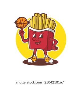 french fries mascot with basketball outfit good for brand design, mascot design, t shirt design, etc