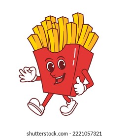 French Fries Mascot Cartoon. French Fries Illustration Logo. Food Mascot Character