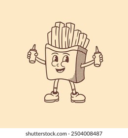 french fries mascot with retro style good for food mascot, vintage mascot, brand mascot, etc