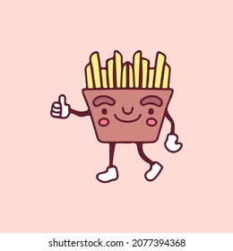 French fries mascot with thumb up gesture illustration. Vector graphics for t-shirt prints and other uses.