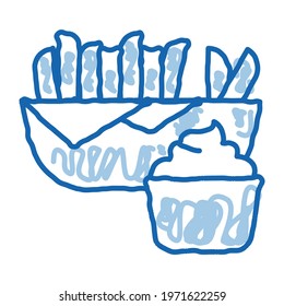 french fries with mayonnaise sauce sketch icon vector. Hand drawn blue doodle line art french fries with mayonnaise sauce sign. isolated symbol illustration