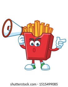 French fries with megaphone cartoon mascot character design vector