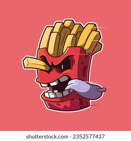 French Fries monster character with angry face vector illustration. Scary, Fast food, funny design concept.