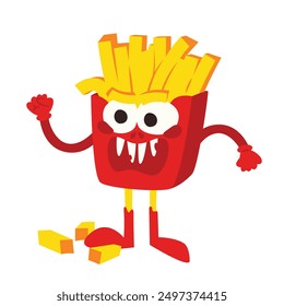 French fries monster. Crazy Halloween character.