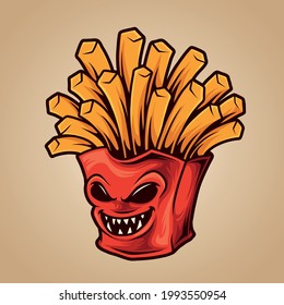 French fries monster vector illustration