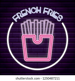 french fries neon light label