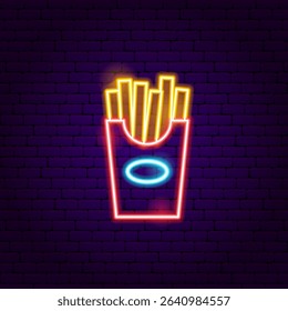 French Fries Neon Sign. Fried Potato Glowing Symbol. Vector Illustration of Fast Food Promotion Object.