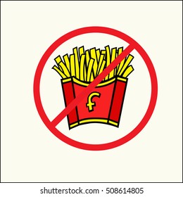French fries - no fast food vector sign ,French Fries in red and white striped paper Box. Fastfood vector Design