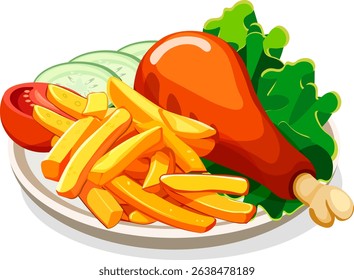 French fries on a plate fried chicken on a plate