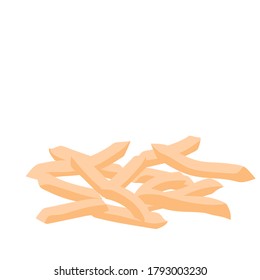 French fries on a white background in a  pile, ream