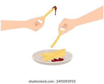 french fries on a white background.