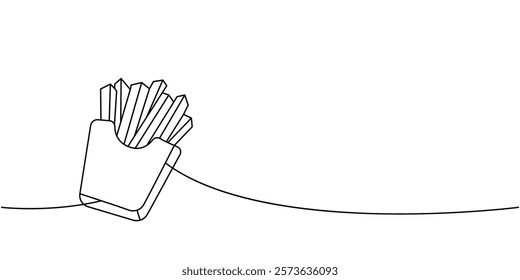 French fries one line continuous drawing. Traditional American fast food. Vector illustration.