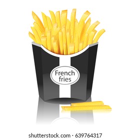 French fries with pack on white background. Mock up. Vector Illustration