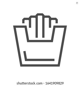 French fries in pack or paper box package vector icon. That fast food, tasty snack or menu of american consist of slice chip or stick and salt for eat. Unhealthy with calories from fat. 48x48 px.