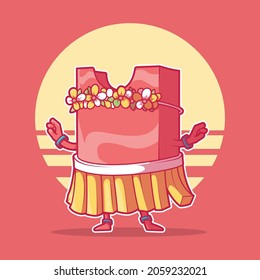 French fries package character dancing hula vector illustration. Funny, food design concept.