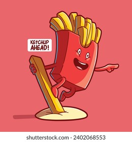 French fries package character vector illustration. Food, brand, advertising design concept.