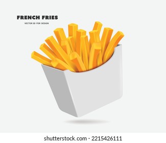 Pommes frites sind verpackt in einer weißen Papierbox oder einem Papierumschlag, Vektor3D einzeln auf weißem Hintergrund für die Gestaltung der Fast-Food-Werbung,Vektorgrafik für das Konzept "Essen und Trinken"