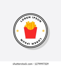 French Fries Packet with Smiley Face Badge Sticker Design