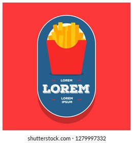 French Fries Packet with Smiley Face Badge Sticker Design