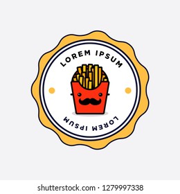 French Fries Packet with Smiley Face Badge Sticker Design