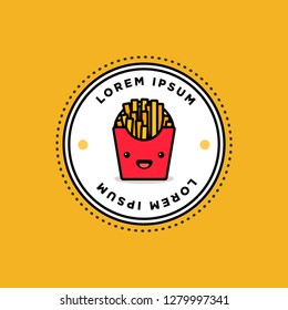 French Fries Packet with Smiley Face Badge Sticker Design