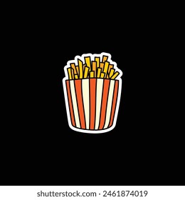 French fries in a paper bag hand-drawn. Vector illustration. Hand drawn, not AI